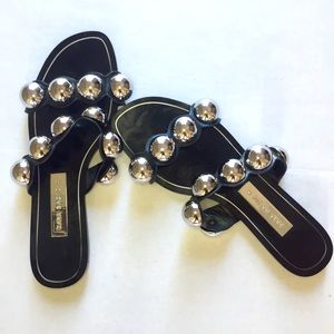 Zara Black Leather Scandals/W Sliver Balls S 37